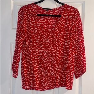 19 Cooper Vibrant Red Blouse with White Accents